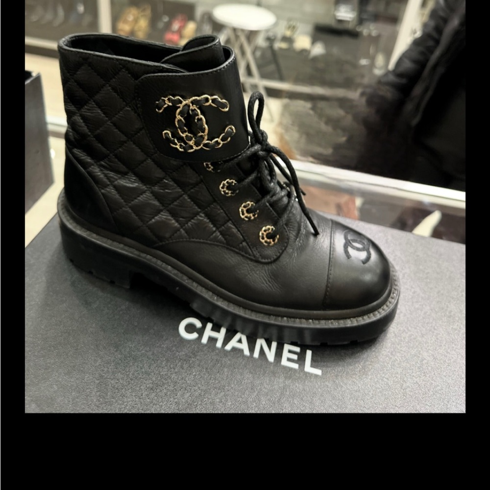 Chanel Black Leather Ankle Boots